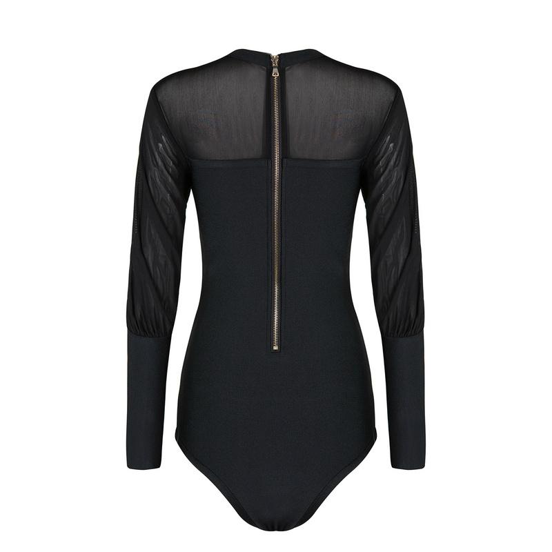 Long Sleeves Black Bodysuit with Mesh Details 5