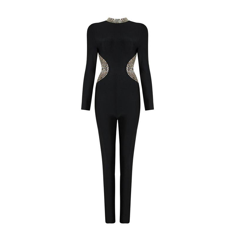 High-ended Black Bandage Jumpsuit with Heavy Beads Details 2