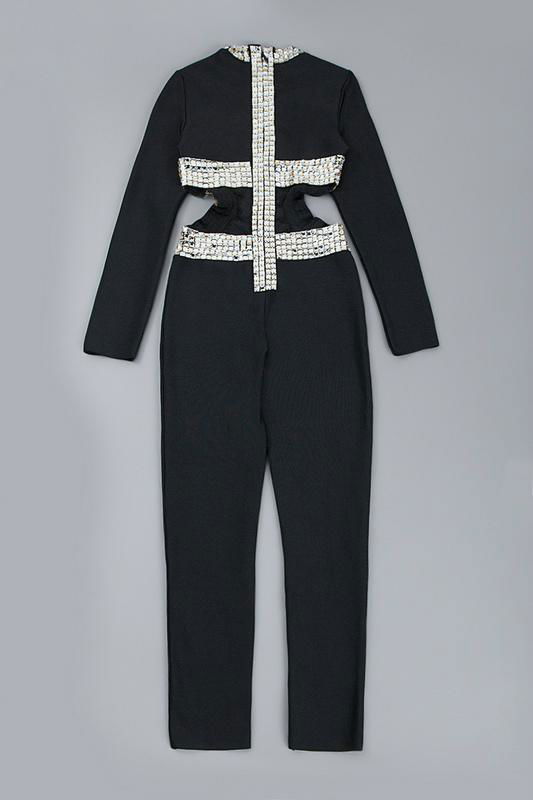 High-ended Black Bandage Jumpsuit with Heavy Beads Details 4