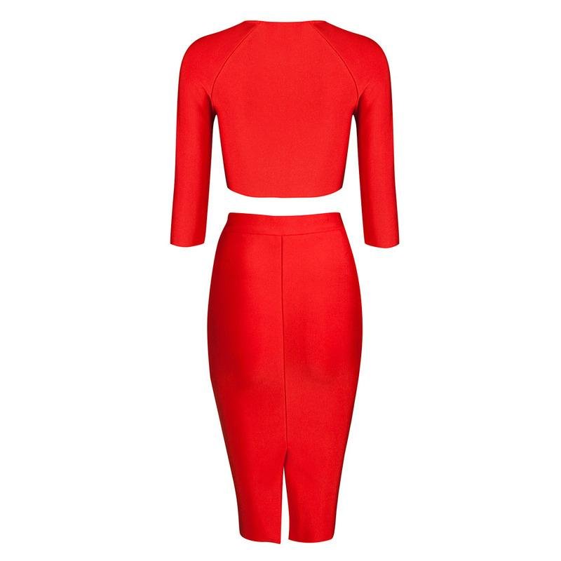  Long Sleeves Red Bandage Dress Fashion Designer Dress 2