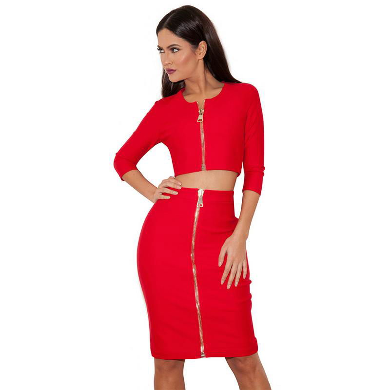 Long Sleeves Red Bandage Dress Fashion Designer Dress
