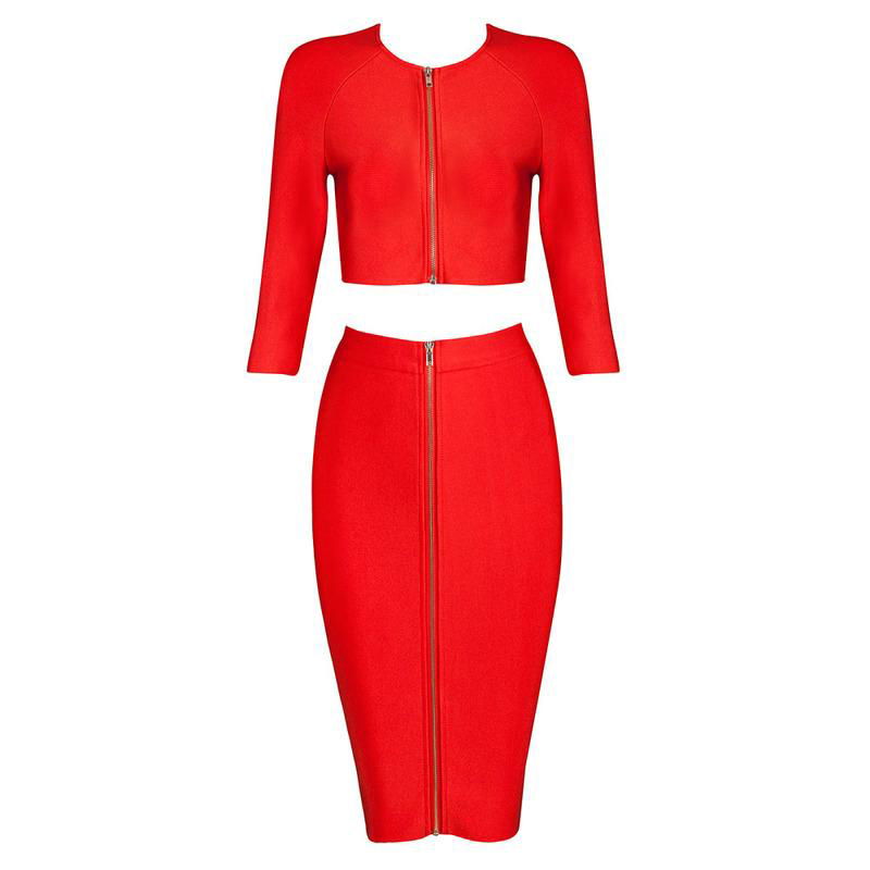  Long Sleeves Red Bandage Dress Fashion Designer Dress 3