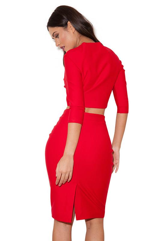  Long Sleeves Red Bandage Dress Fashion Designer Dress 4