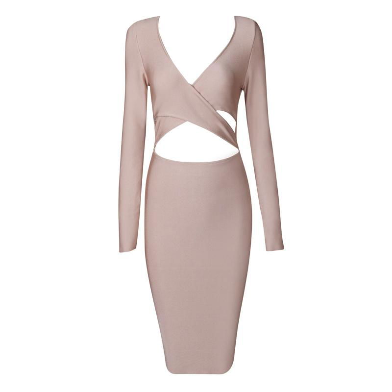 Long Sleeves V neck Cross Over Bandage Dress Stylish Designer Dress 5