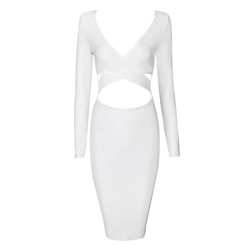 Long Sleeves V neck Cross Over Bandage Dress Stylish Designer Dress 3