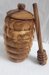 Handmade Olive wood Honey Jar with Dipper 