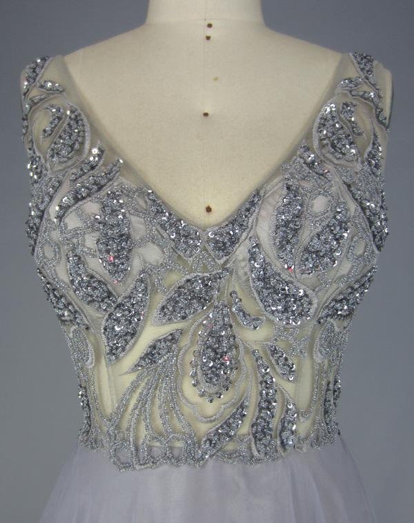 Silver Chiffon V Neck Prom Bridesmaid Dress