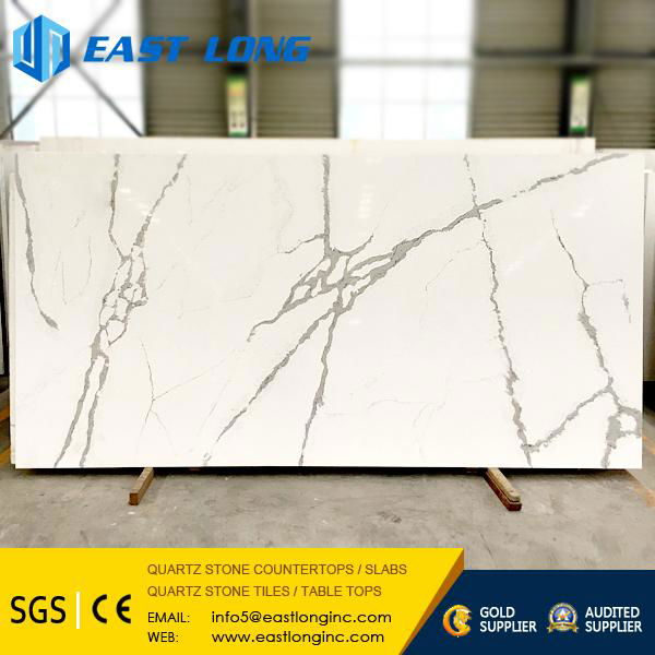 Artificial quartz slabs with polished stone surface