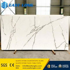 Artificial quartz slabs with polished stone surface