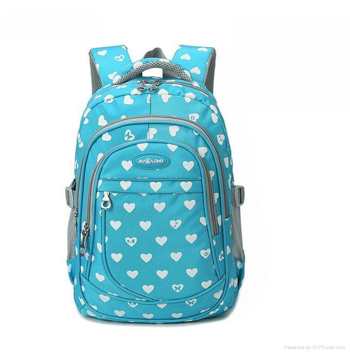 Polyester girl student backpack school bag with cute printing junior primary 