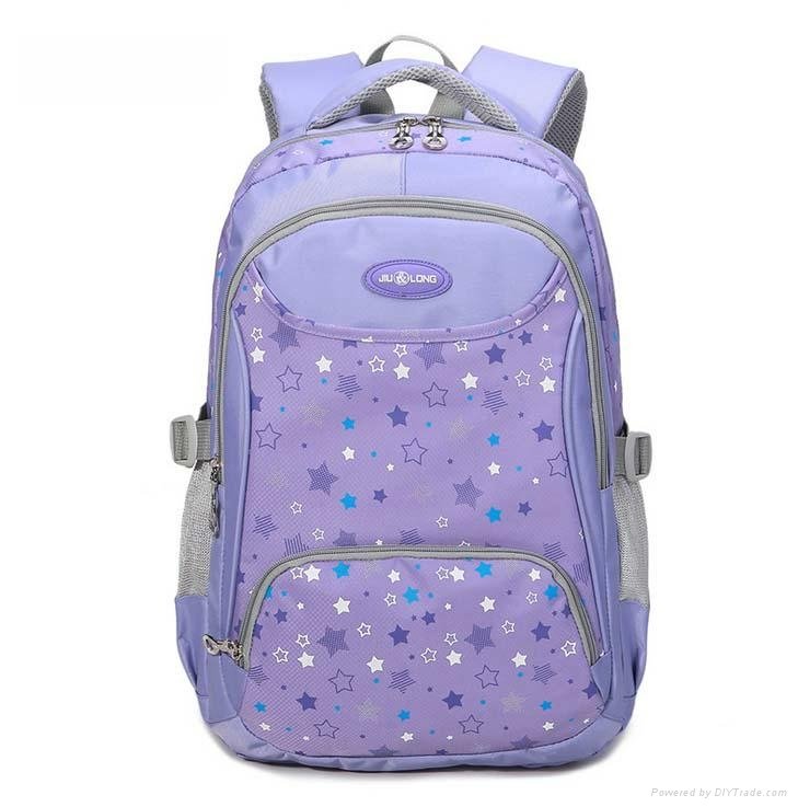 Polyester girl student backpack school bag with cute printing junior primary  3