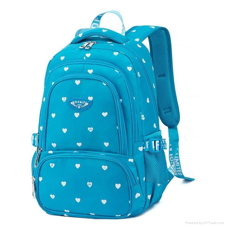 Polyester girl student backpack school bag with cute printing junior primary  5