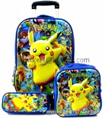 3-in-1 trolley wheeled school bag set with lunch box and pencil case