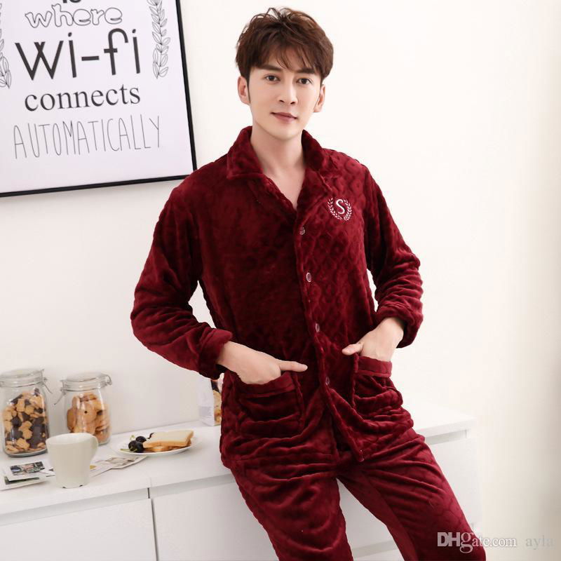 High quality winter clothing flannel pajama men sleep dress man elegant clothing 2