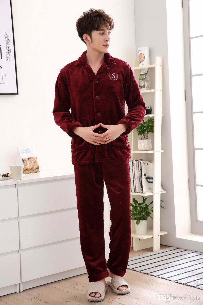 High quality winter clothing flannel pajama men sleep dress man elegant clothing 3