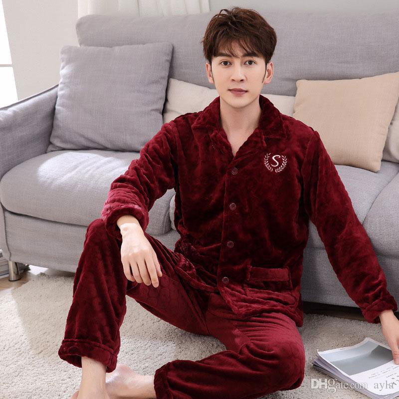 High quality winter clothing flannel pajama men sleep dress man elegant clothing