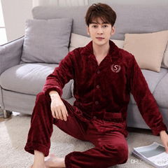 High quality winter clothing flannel pajama men sleep dress man elegant clothing