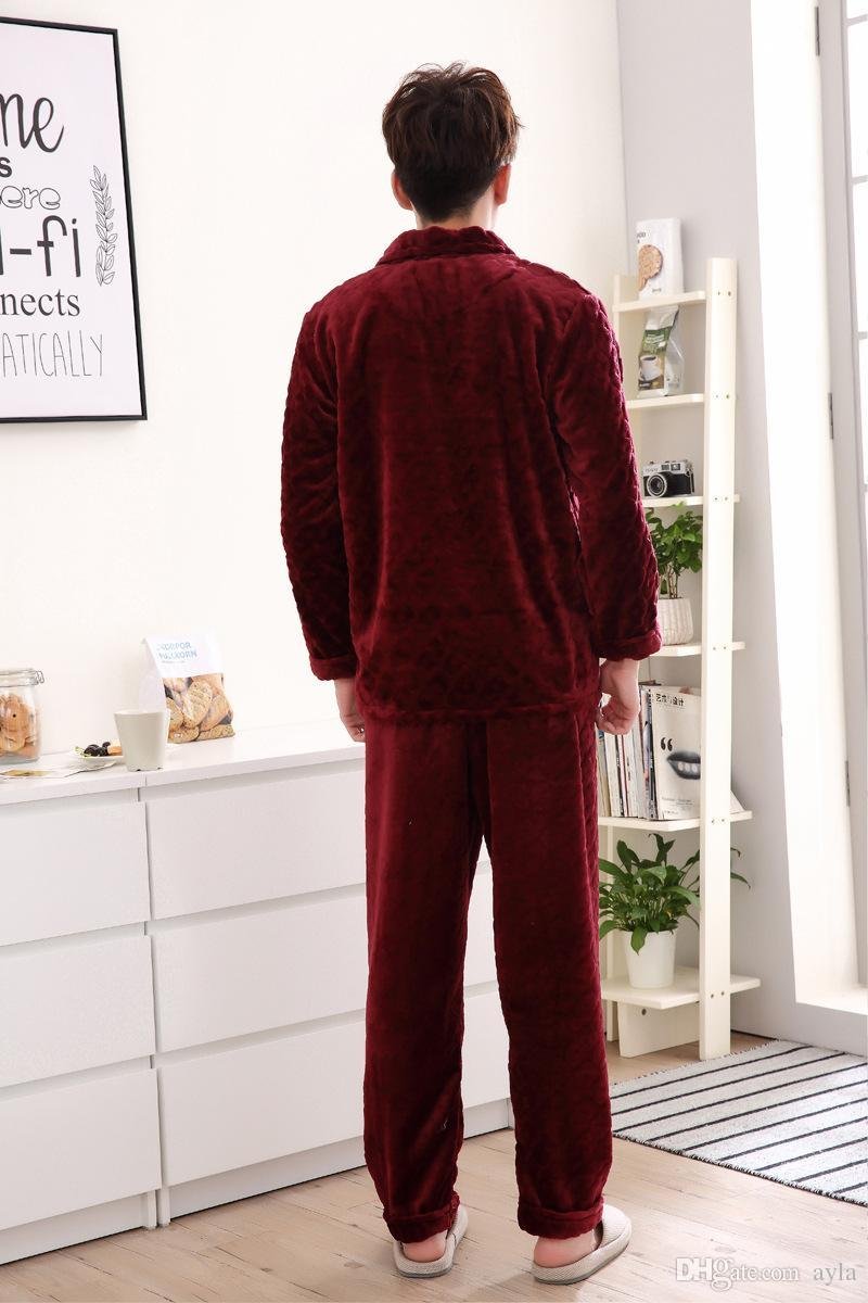 High quality winter clothing flannel pajama men sleep dress man elegant clothing 4