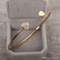  Bracelet Heart Shaped  With Diamond Open Bracelet Peach Heart Alloy Gold Plated