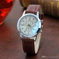 The New men watch blue glass inmitation leather strap quartz movement