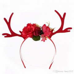 The New Headbands Elk Antlers Ears Flower Christmas Gift 