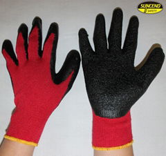 10gauge 2threads polycotton crinkle finish latex coated safety gloves