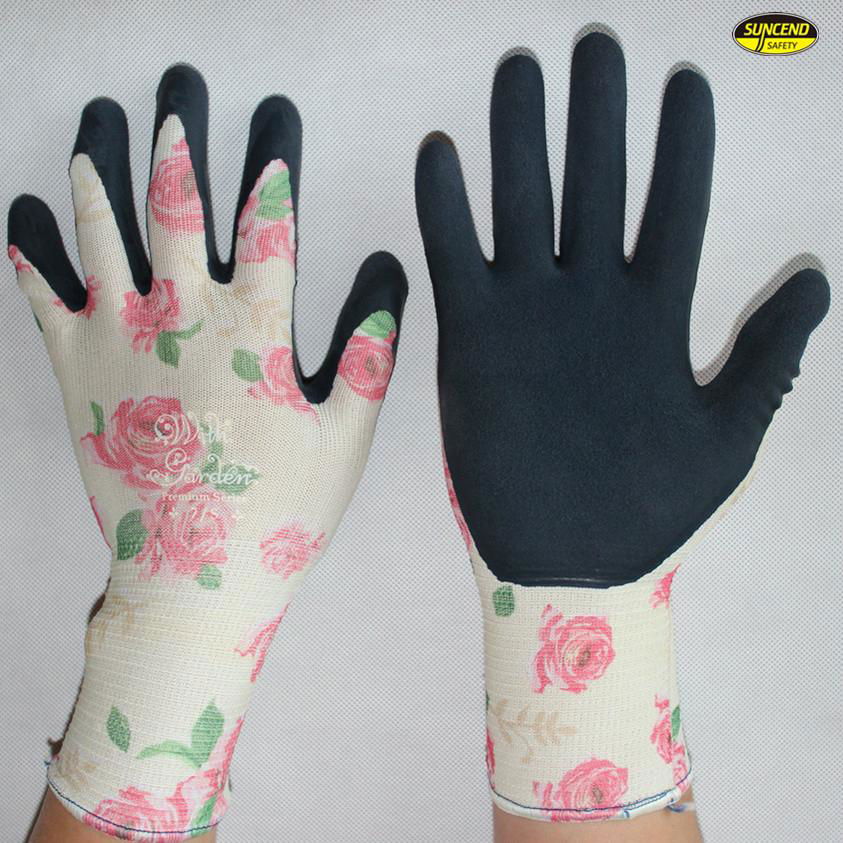 Soft oil resistant 13g polyester foam nitrile coated gloves