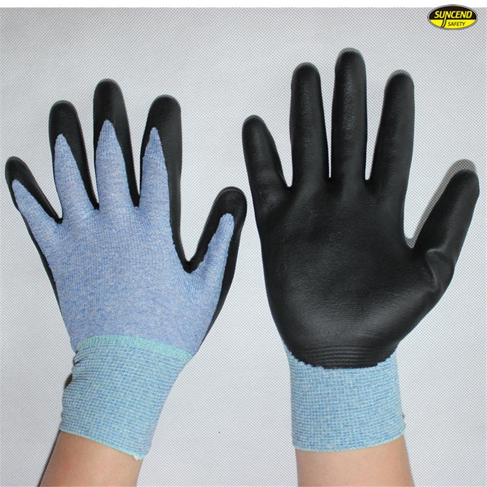 Soft oil resistant 13g polyester foam nitrile coated gloves 2