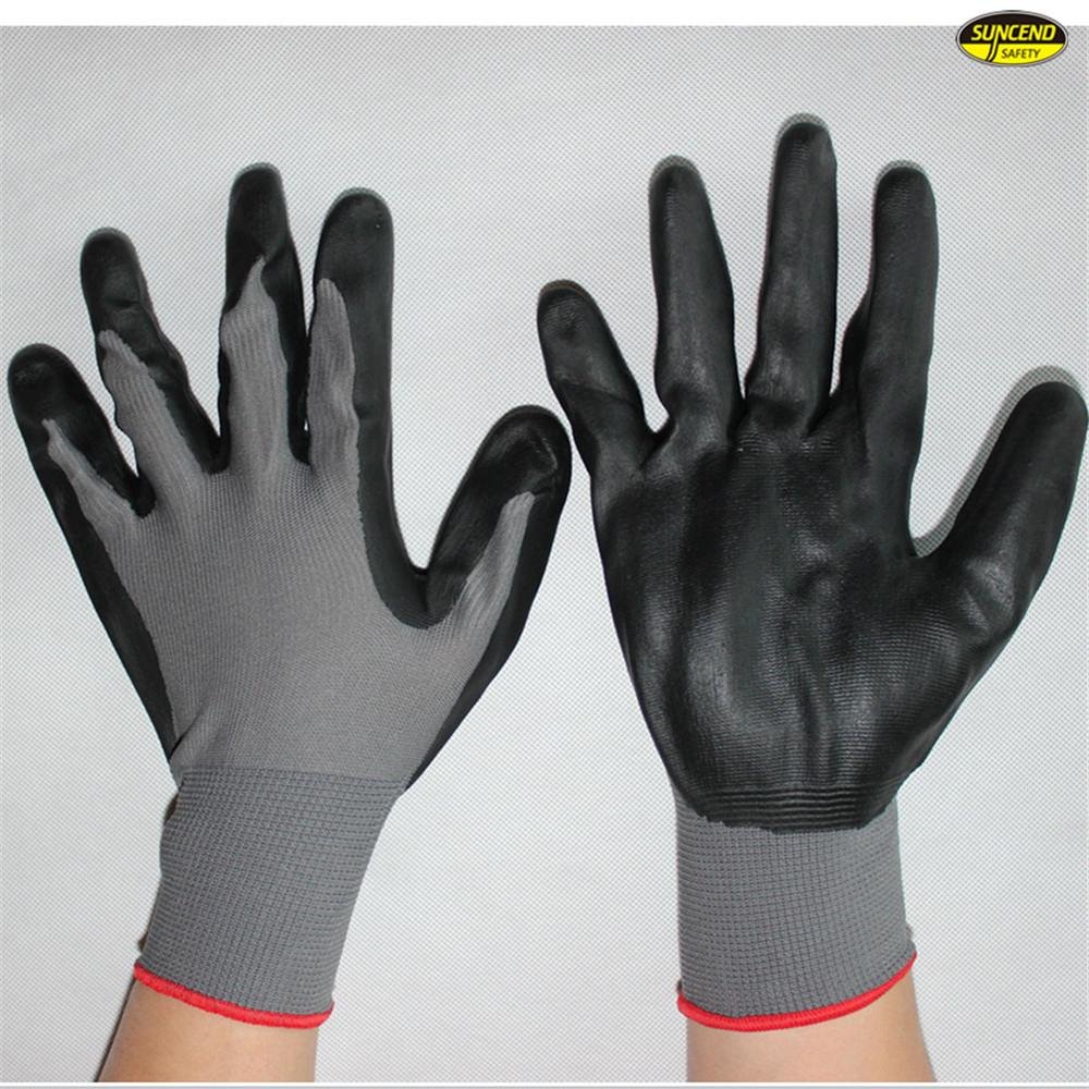 Soft oil resistant 13g polyester foam nitrile coated gloves 4