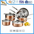 18/10 Tri-Ply Hammered Stainless Steel Copper Cookware Sets 10PC 1