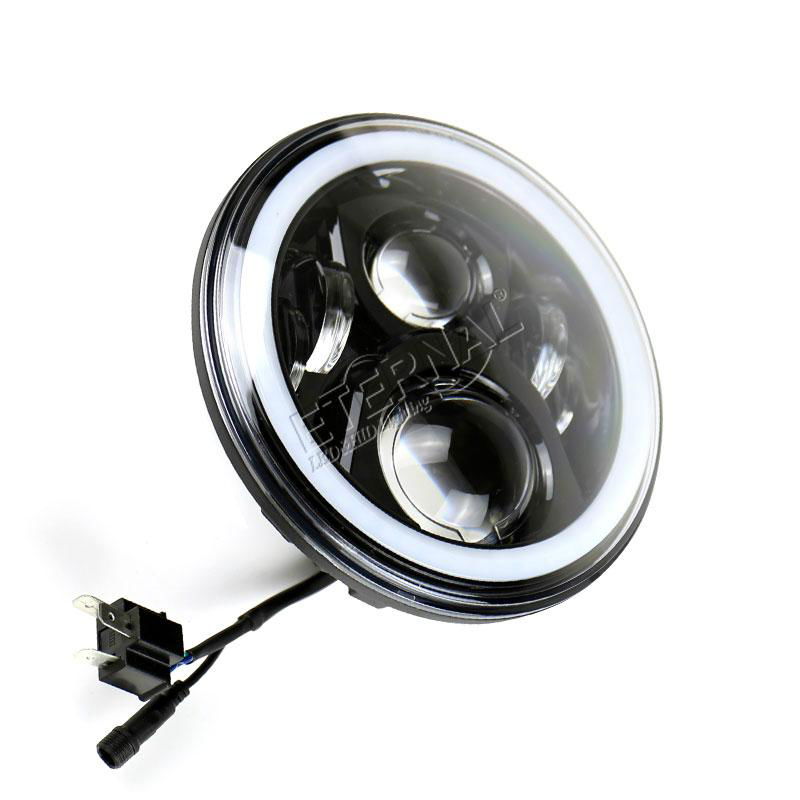 RGB wireless remote Jeep Harley round 7inch LED sealed headlight 3