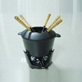 Black Coating Cast Iron Fondue Pot Set 5