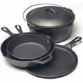 4pcs Black Coating Cast Iron Camping Cookware Set For Camping 5