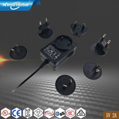 5v 2a ac dc power adapter with interchangebale plug