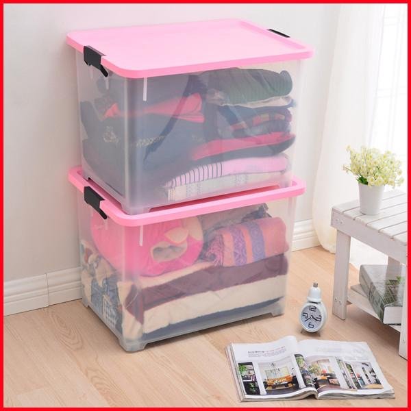 Transparent 70L Household Essentials Nested Storage Boxes Bins with Li
