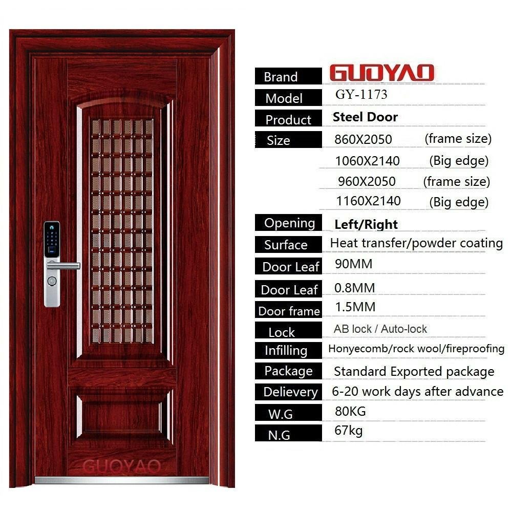 GUOYAO high quality Modern Safety Entry Steel Low Price Security Door made in ch 4