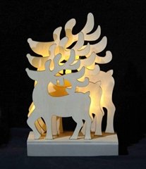 Wholesale christmas wooden decoration 3D deer shaped led lights gift for kids