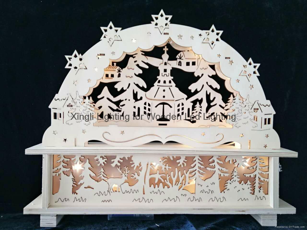 New wood light crafts bridge shaped decorative Christmas wooden led light 5