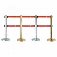 double head retractable belt crowd control barrier with cement bases