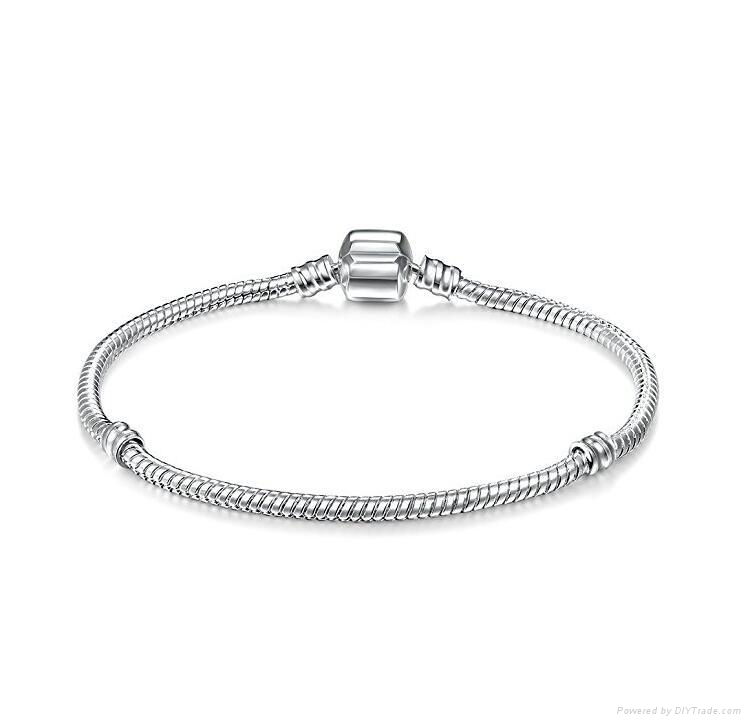 925 Sterling Silver Clasp Snake Chain Charm Bracelet 13-28 cm