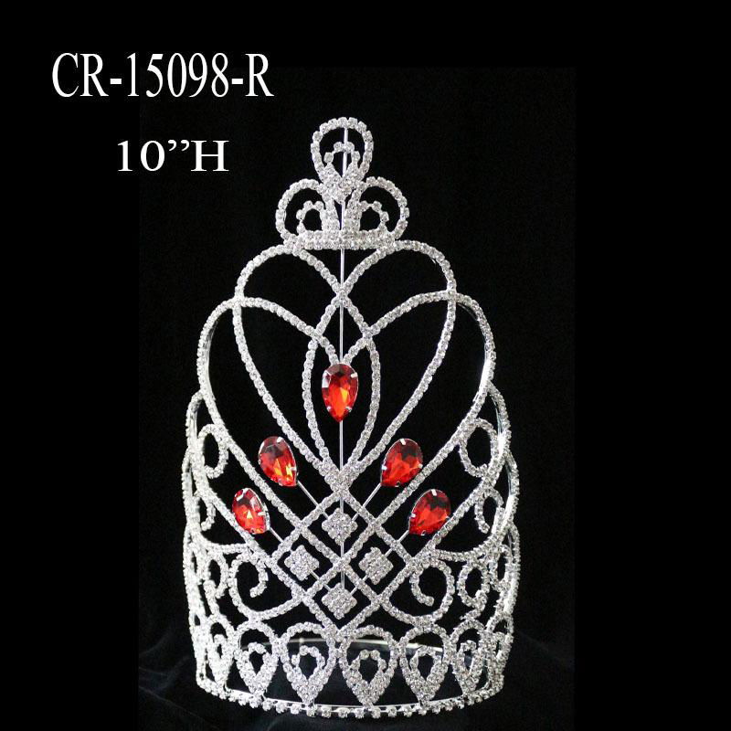 10" Heart Red Crystal Large Pageant Crown 2