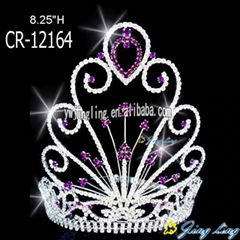 8" Purple Rhinestone Glitz Pageant Crowns Hot Hair Jewelry