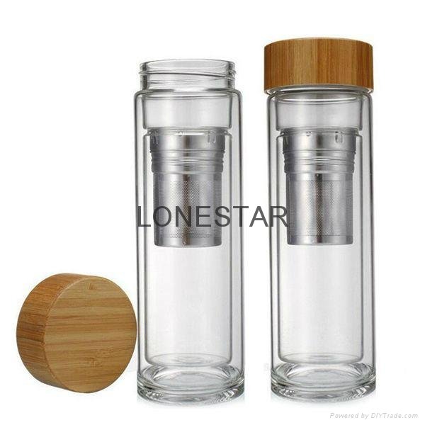 new product 0.5liter high borosilicate glass double wall glass tea bottle 2