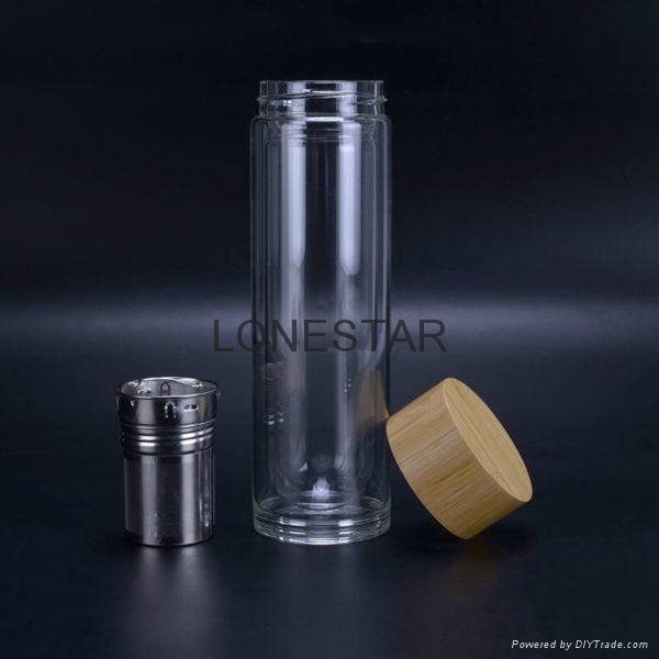 new product 0.5liter high borosilicate glass double wall glass tea bottle 3