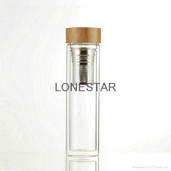 new product 0.5liter high borosilicate glass double wall glass tea bottle 4