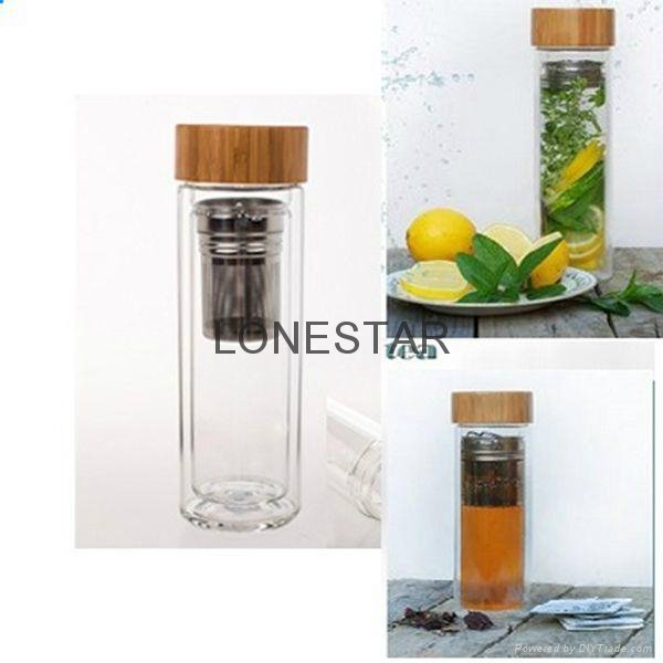 new product 0.5liter high borosilicate glass double wall glass tea bottle 5