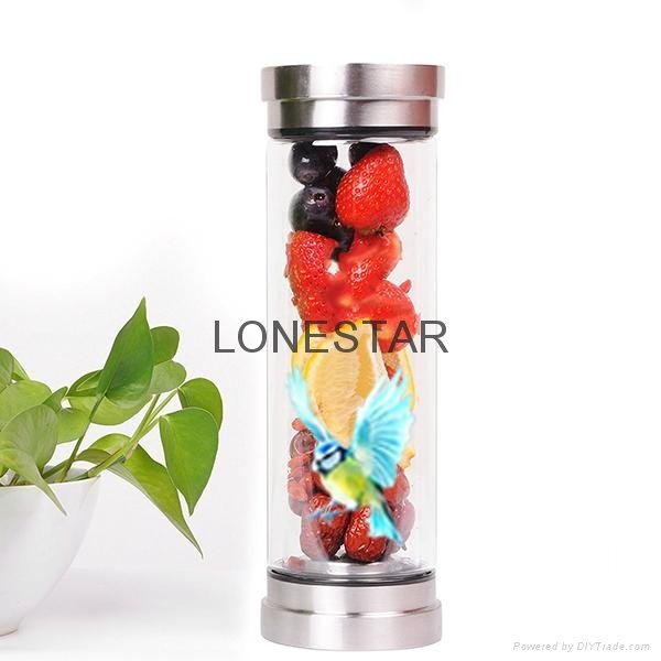 fashionable 500ml high borosilicate glass sports double wall water bottle