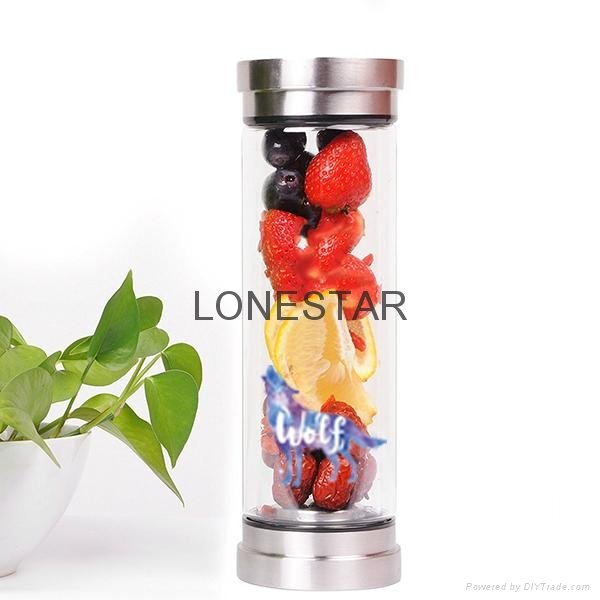 fashionable 500ml high borosilicate glass sports double wall water bottle 2