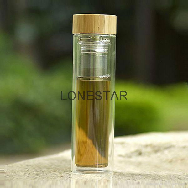 Top shelling items 500ml high borosilicate double wall glass bottle with infuser