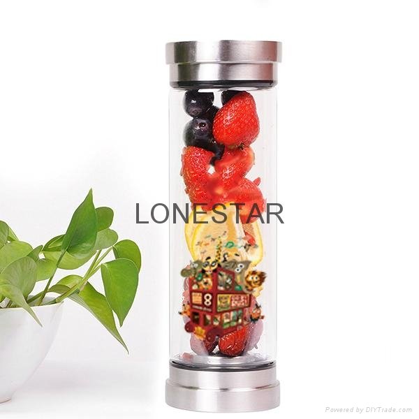 promotional product 0.5Ldouble glass wall bottle with silicone sleeve